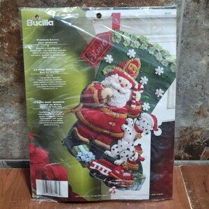 Plaid Bucilla Felt Stocking Kit 2008 Fireman Santa Dalmatian Dog 18" 86107